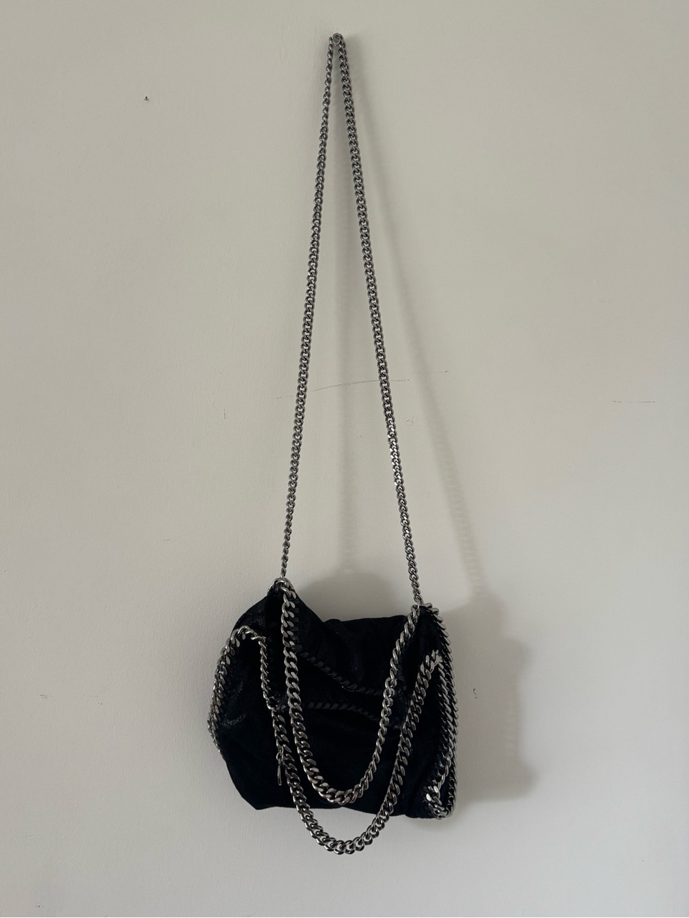 Stella McCartney Black Faux-Leather Falabella with Silver Chain Trim - Picture 2 of 5